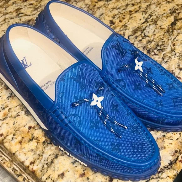 Louis Vuitton Men’s Royal Blue Monogram Driving Loafers - Picture 2 of 8